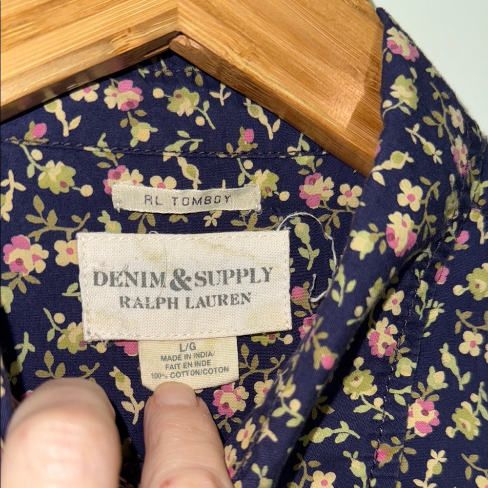 Ralph Lauren vintage  denim & supply Floral Button-Up Shirt fitted L  cotton - Picture 3 of 6